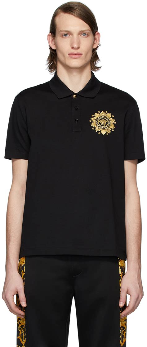 Versace: Black Embroidered Medusa Polo 